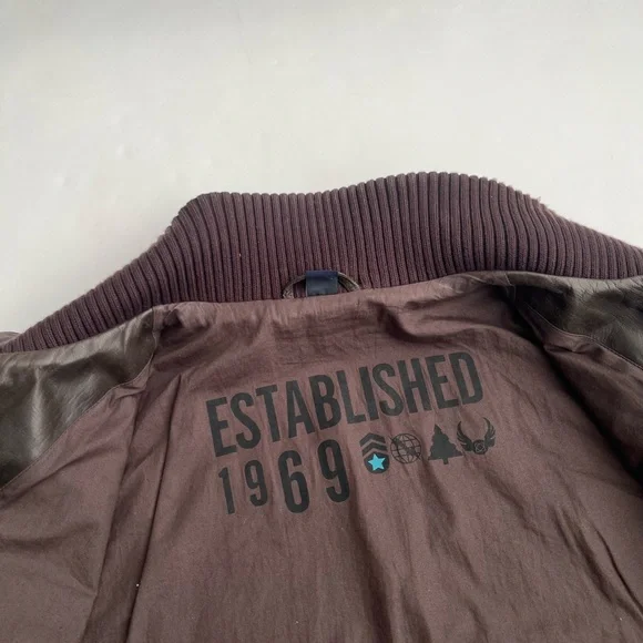 Gap men’s brown genuine leather bomber jacket with ribbed collar / L - Picture 4 of 11